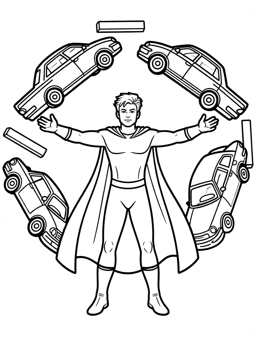Magneto manipulating metal objects with magnetic fields, surrounded by floating cars and steel beams