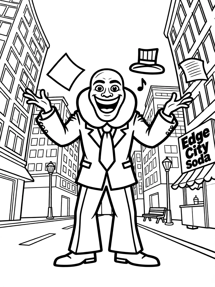 The Mask causing chaos in Edge City with his green face and wild expressions, reality bending around him