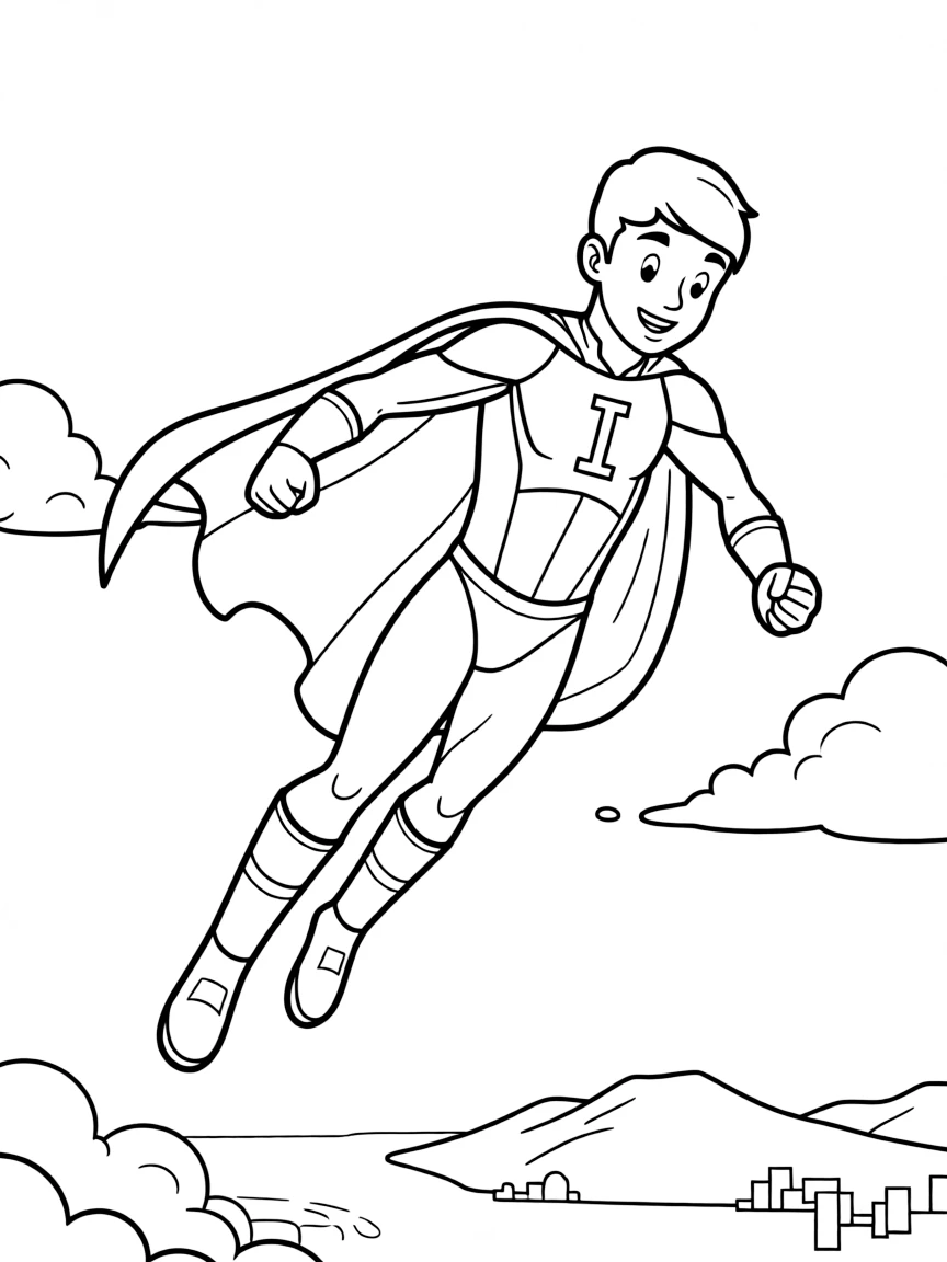 Invincible flying through the sky with his distinctive costume, learning to use his Viltrumite powers
