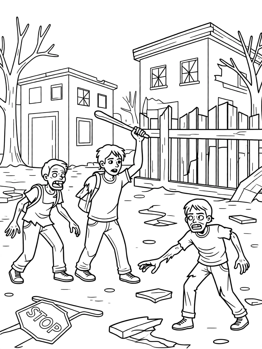 The Walking Dead survivors working together to fight zombies in a post-apocalyptic landscape
