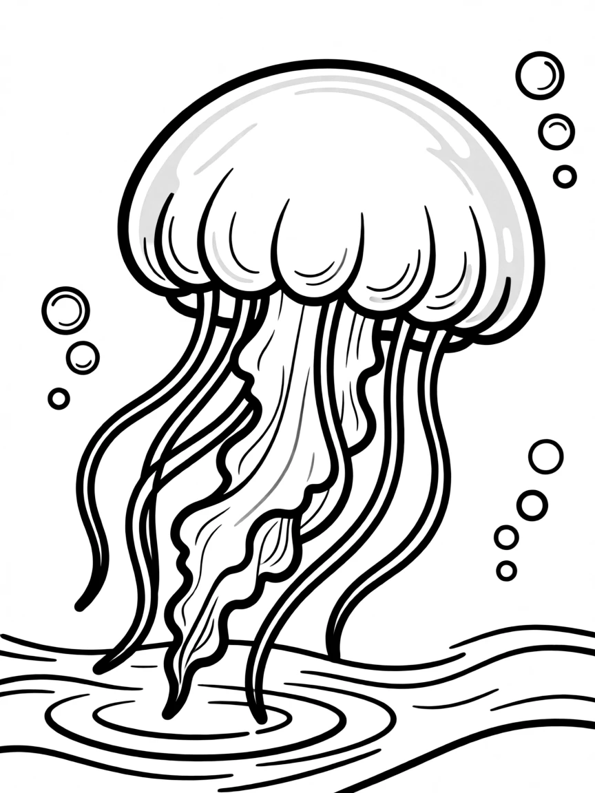 A jellyfish floating gracefully through blue water, with its translucent bell and trailing tentacles glowing