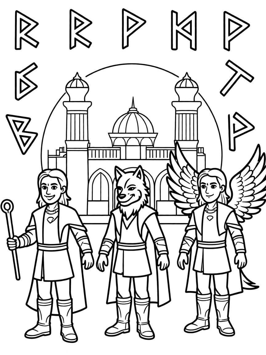 Loki the trickster god shape-shifting between different forms, with Norse runes and Asgard in background