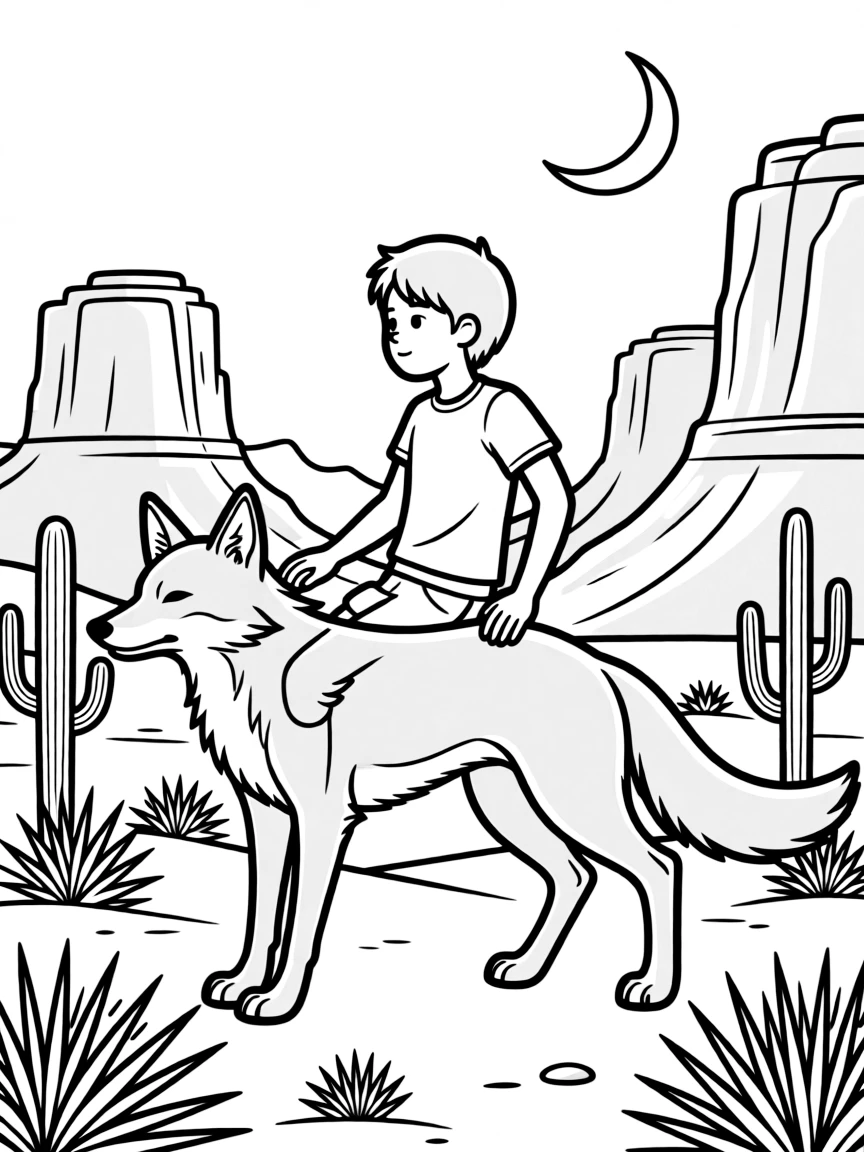 Skinwalker shape-shifting in desert moonlight, with southwestern canyon and mesa landscape features