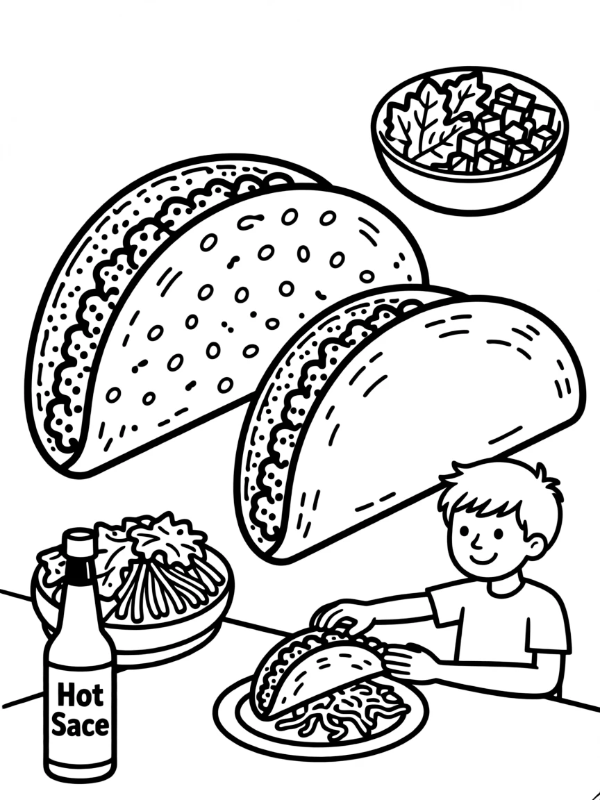 Taco Tuesday spread with hard and soft shells, ground beef, lettuce, tomatoes, cheese, and hot sauce