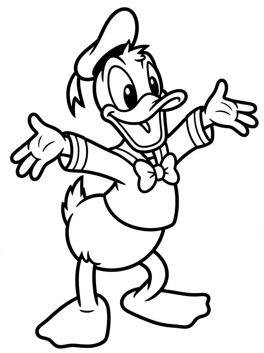 Donald Duck looking surprised with his arms outstretched, wearing his sailor suit.