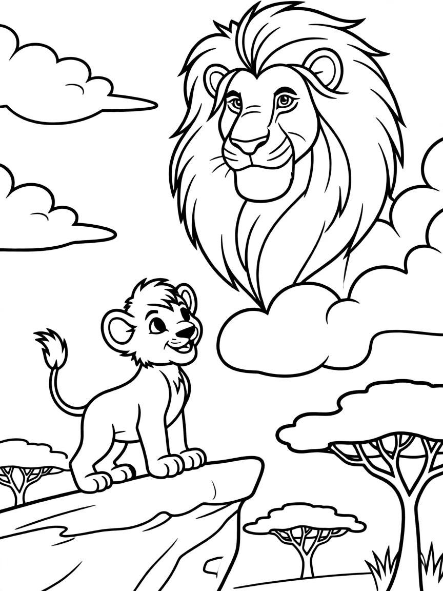 Mufasa's spirit appearing in the clouds, watching over Simba.