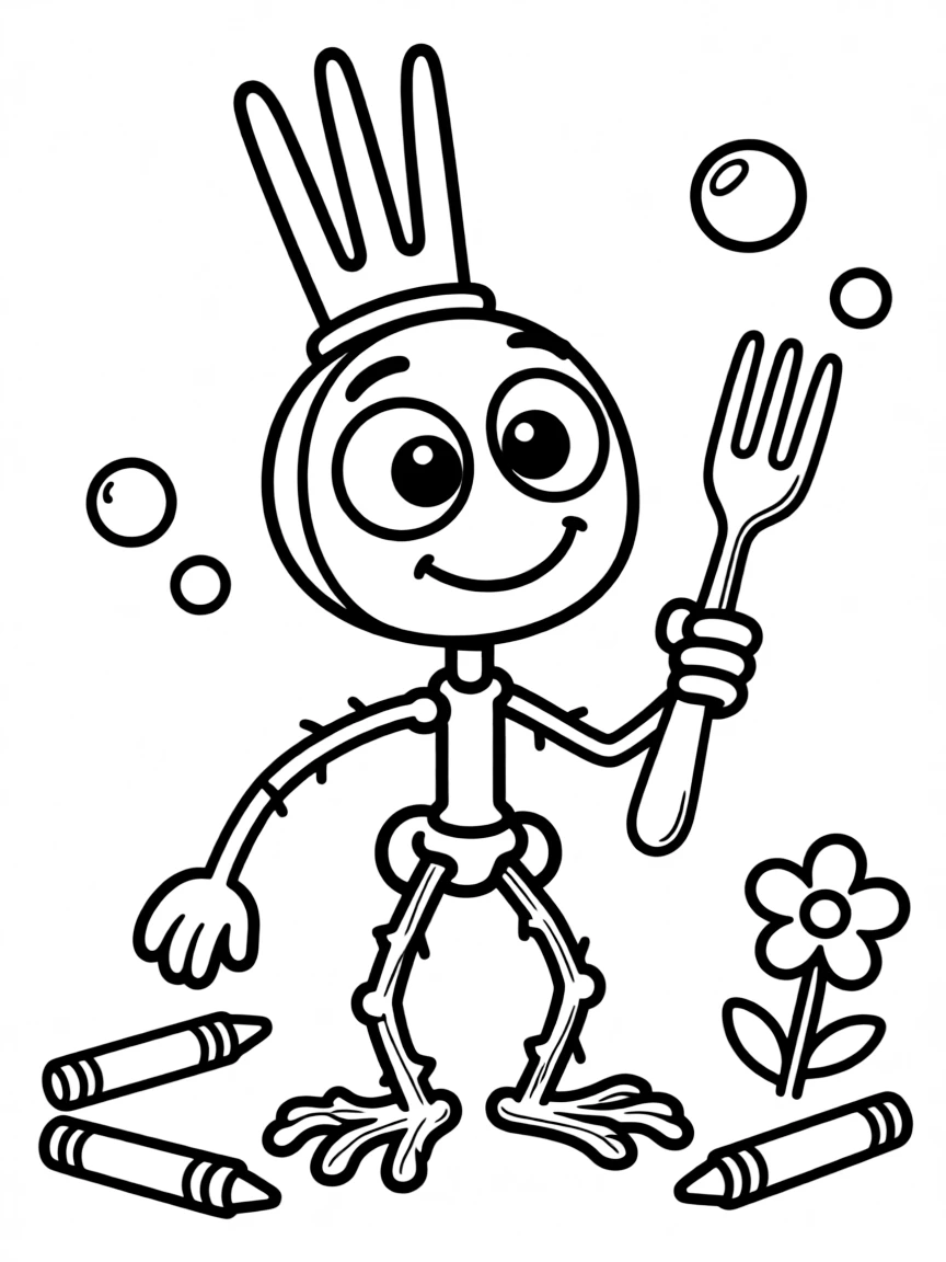 Forky looking confused but happy, holding a spork.