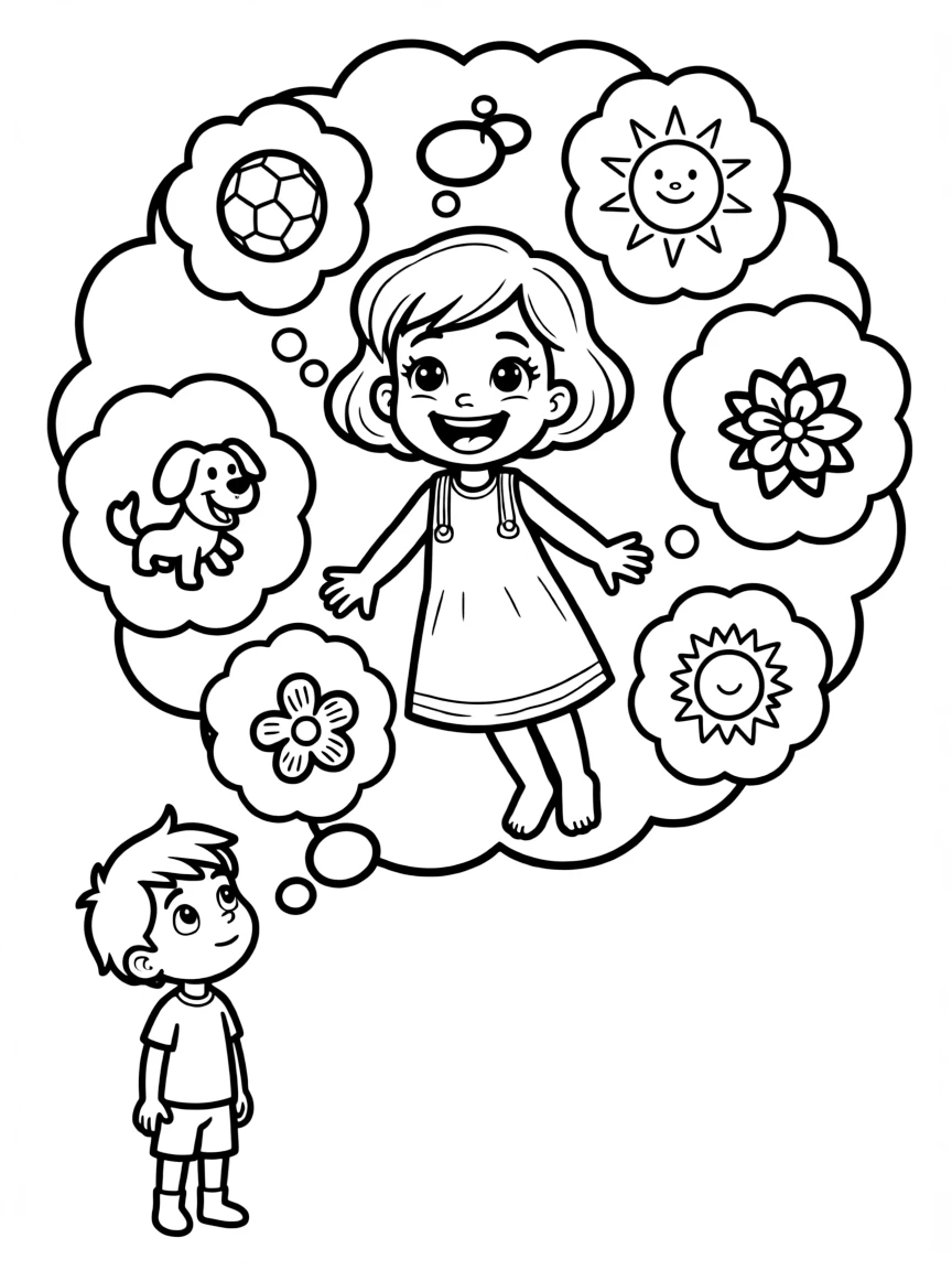 Joy floating through Riley's mind, with a big, bright smile.