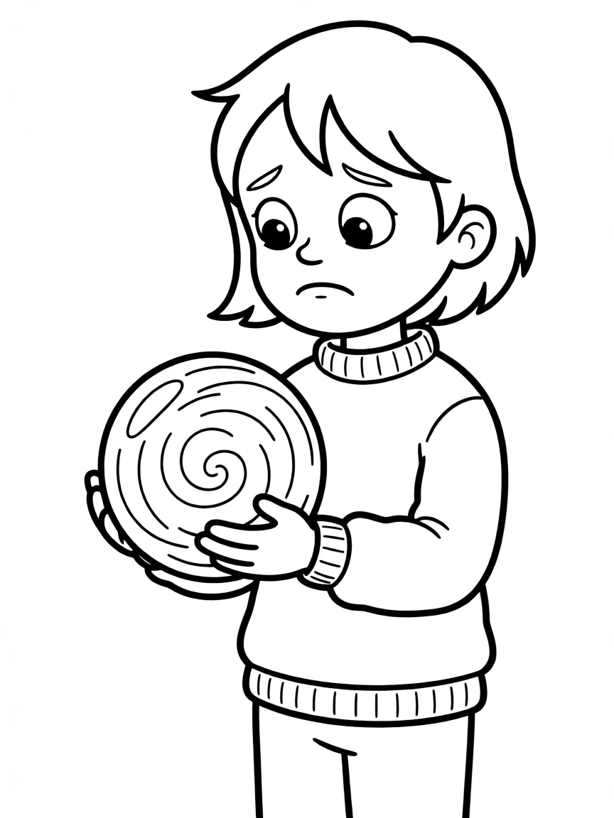 Sadness looking gloomy but kind, holding a memory orb.