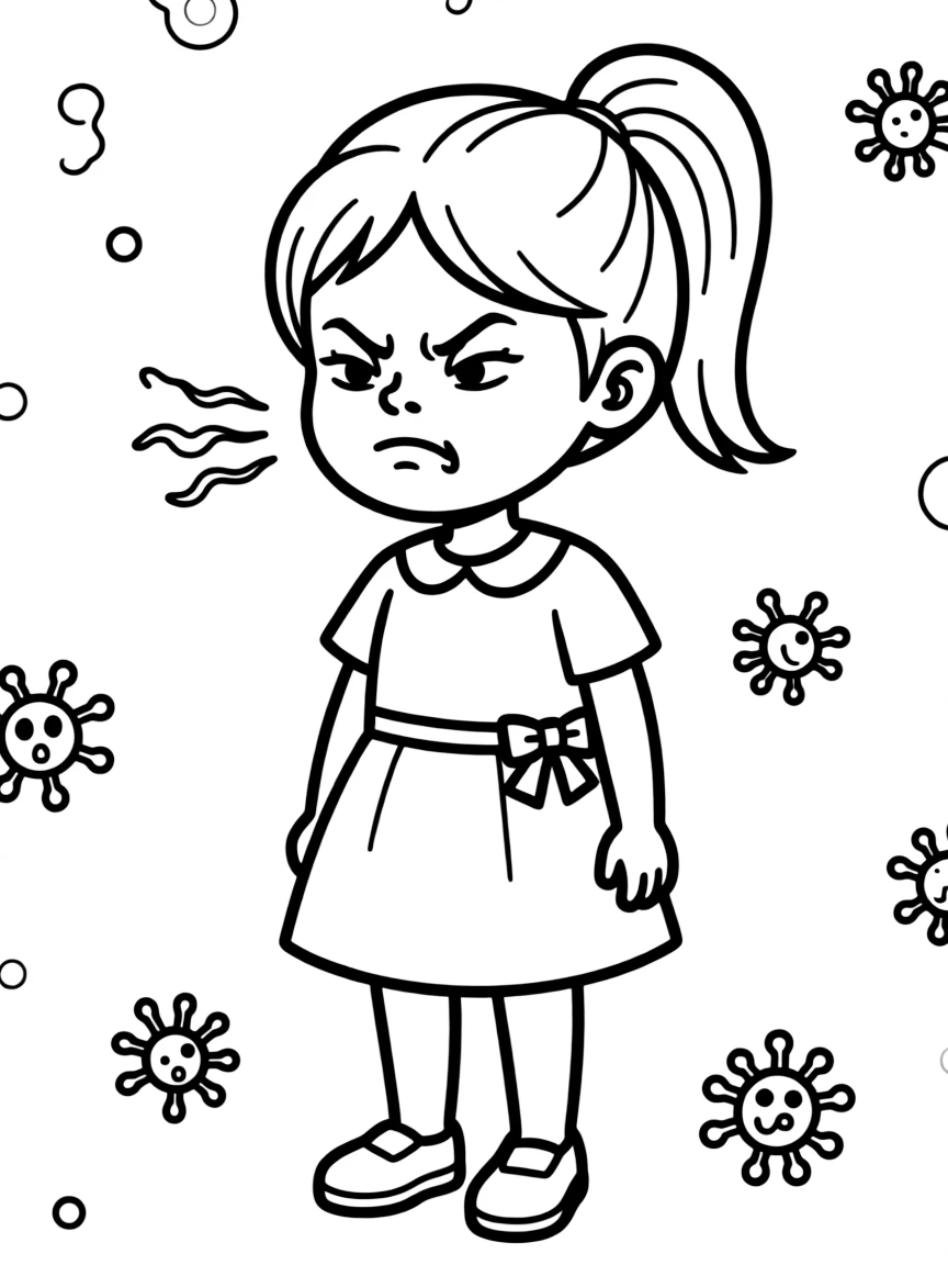 Disgust looking disgusted, with her nose scrunched up.