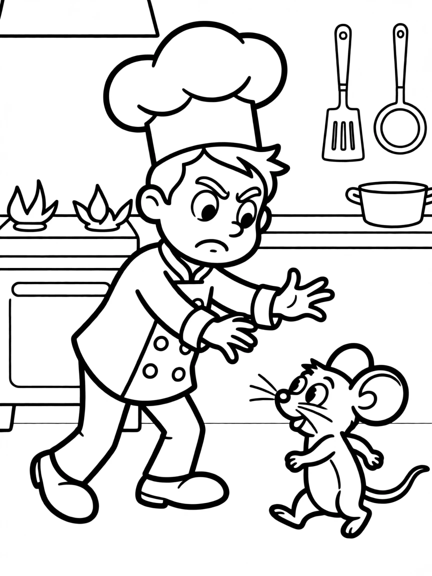 Chef Skinner looking angry and small, trying to catch Remy.