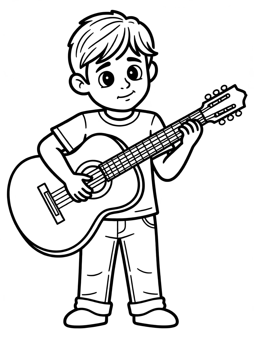 Héctor looking charming and a little bit sad, holding a guitar.