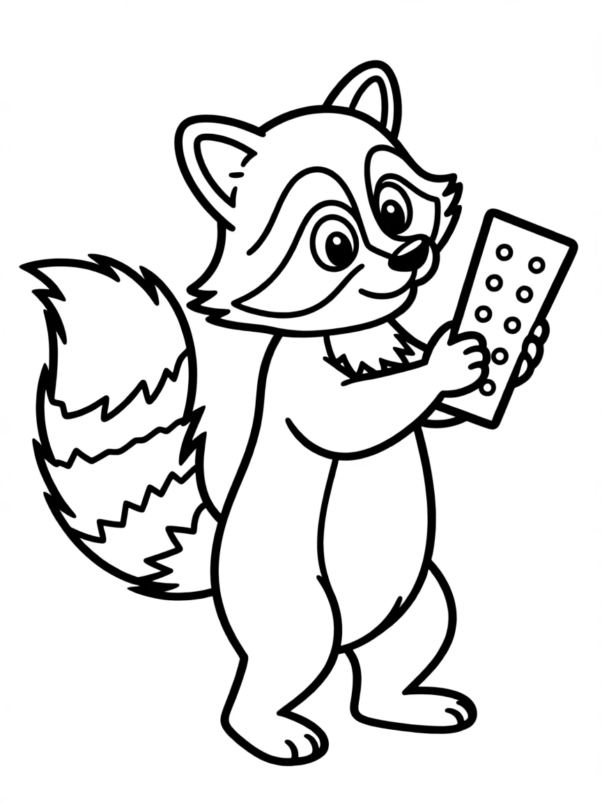 Meeko looking curious and holding a cracker.