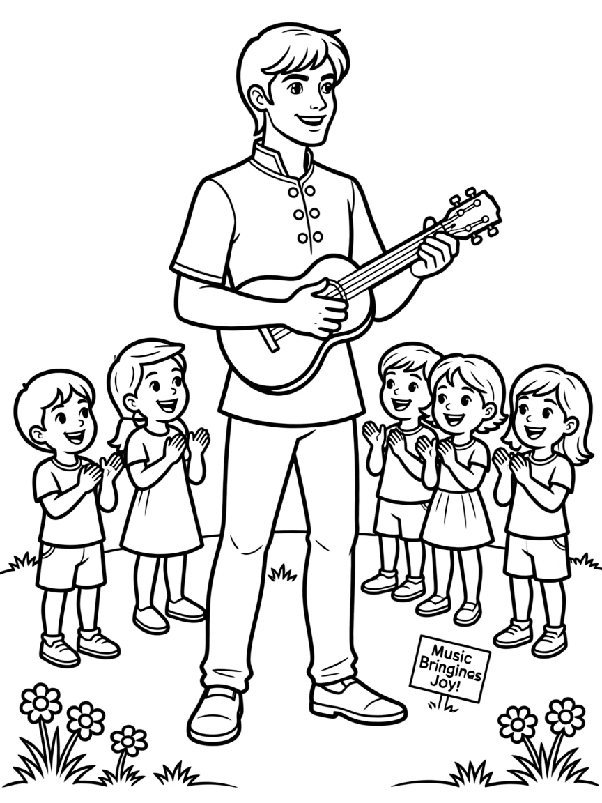 Prince Naveen playing his ukulele and charming everyone.