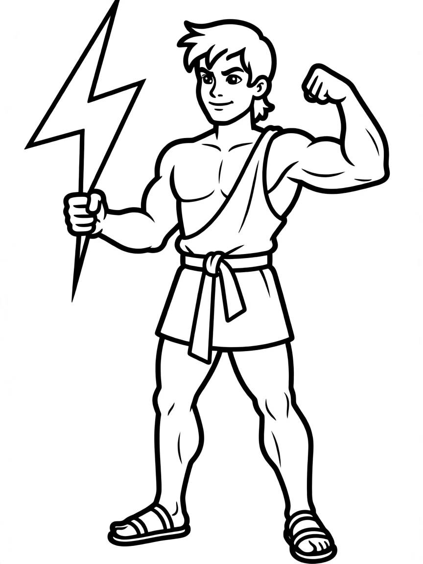 Hercules looking strong and heroic, holding a lightning bolt.
