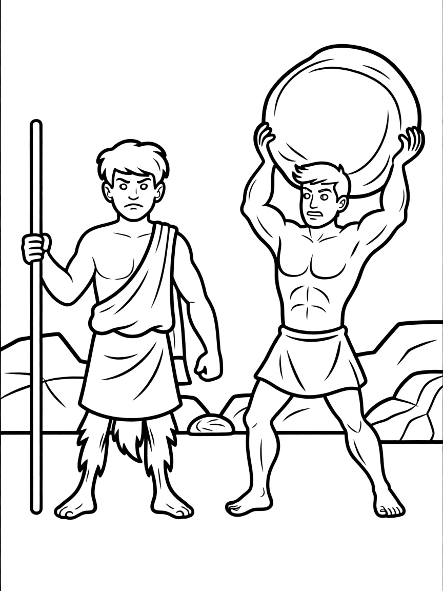 Philoctetes the satyr training Hercules, looking annoyed.