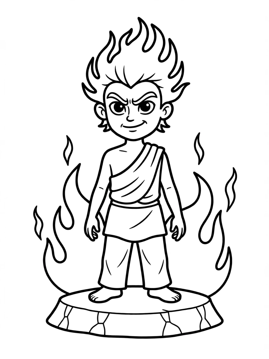 Hades looking fiery and sarcastic, with his blue flame hair.