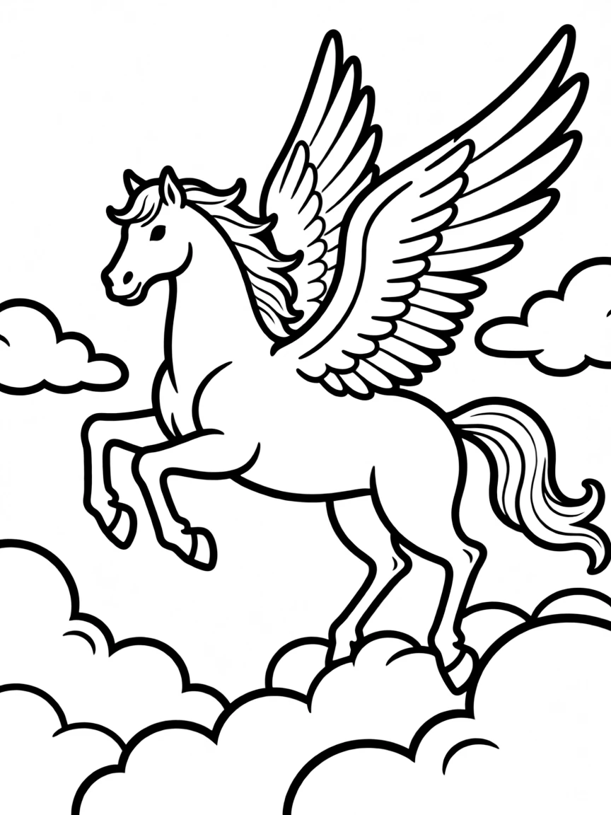 Pegasus flying gracefully through the clouds.