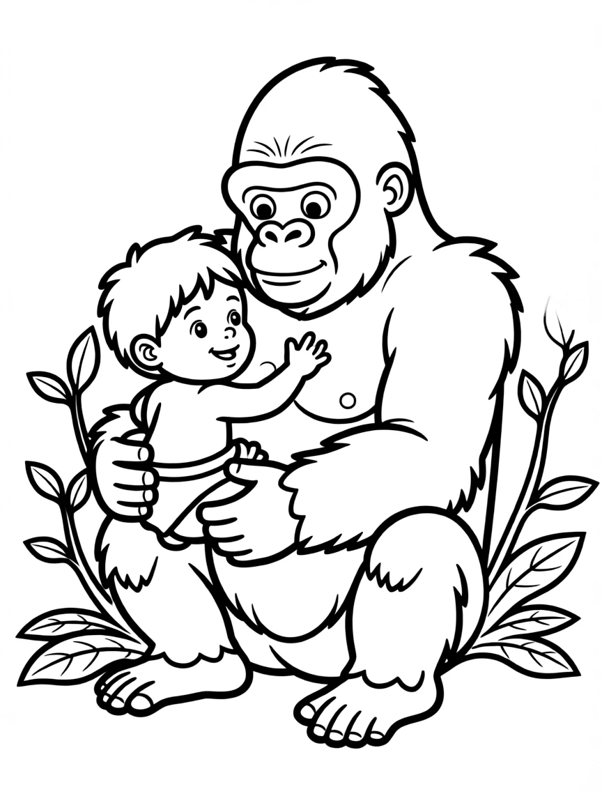 Kala the gorilla holding baby Tarzan lovingly.