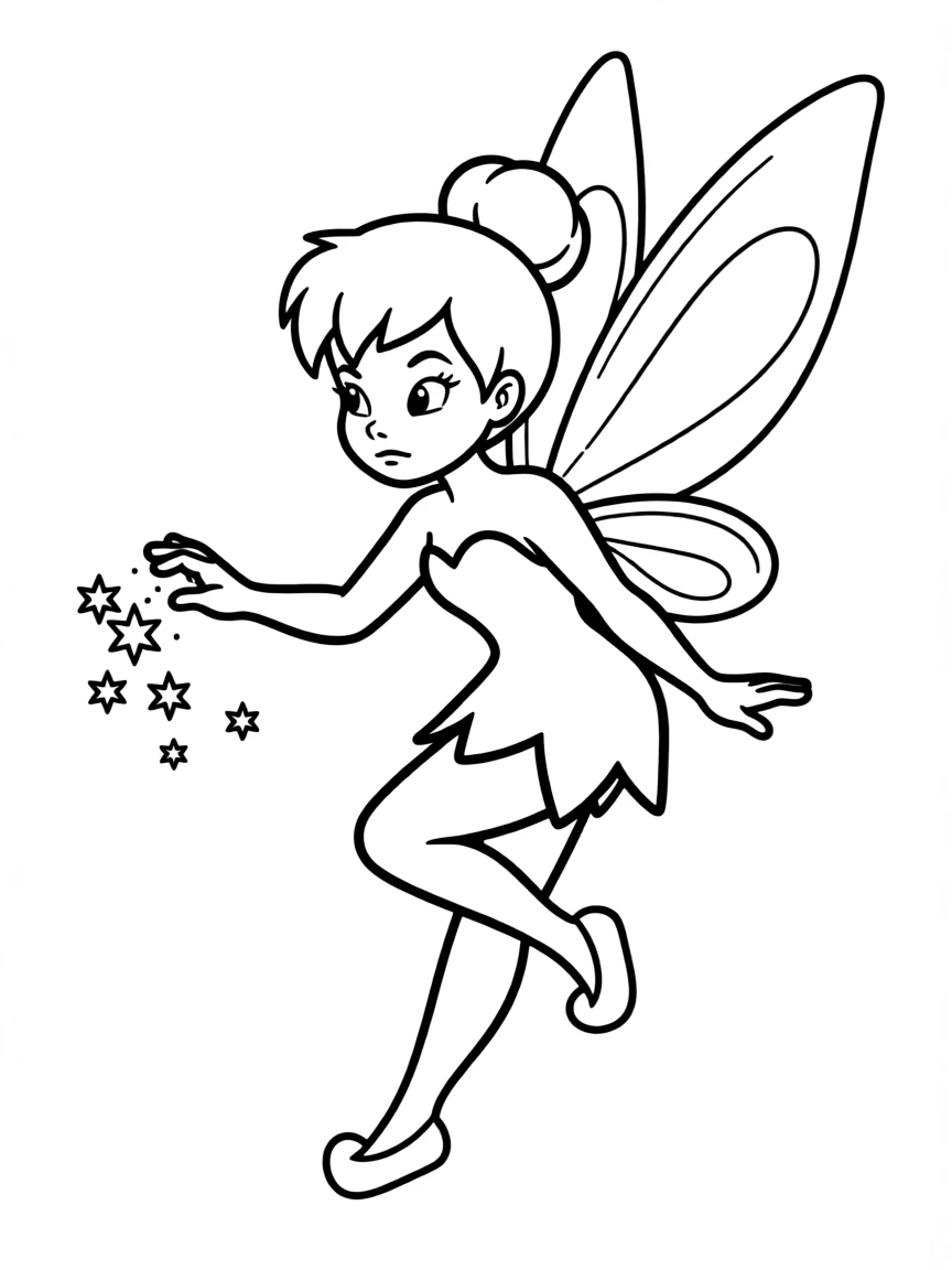 Tinker Bell sprinkling pixie dust, looking a little bit jealous.