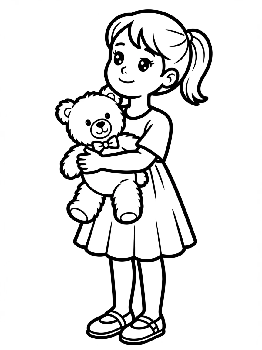 Penny looking hopeful and holding her teddy bear.