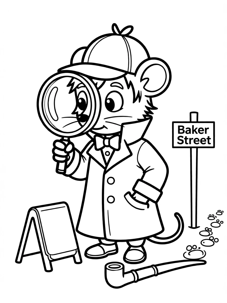 Basil of Baker Street looking like a master detective, with a magnifying glass.