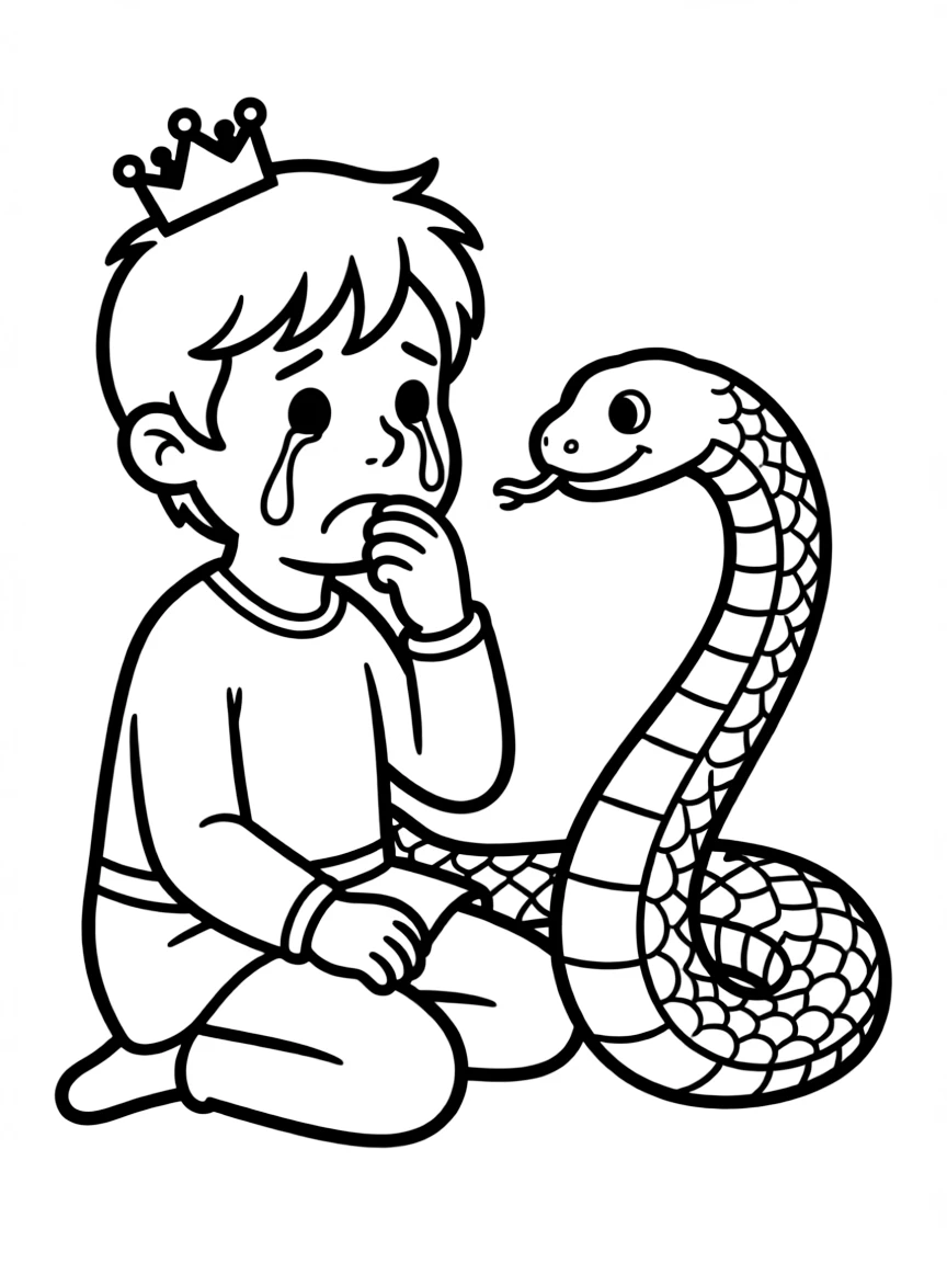 Prince John sucking his thumb and crying, with Sir Hiss nearby.