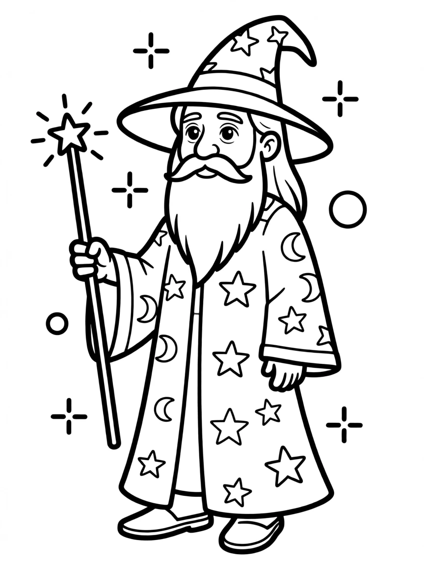 Merlin the wizard with his long beard, looking magical.