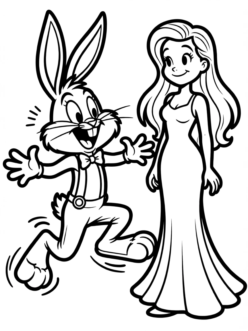 Roger Rabbit looking shocked and jumping, with Jessica Rabbit beside him.