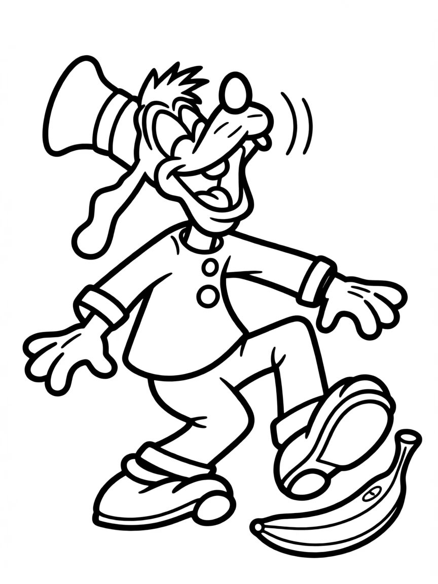 Goofy doing something silly, with a big laugh.