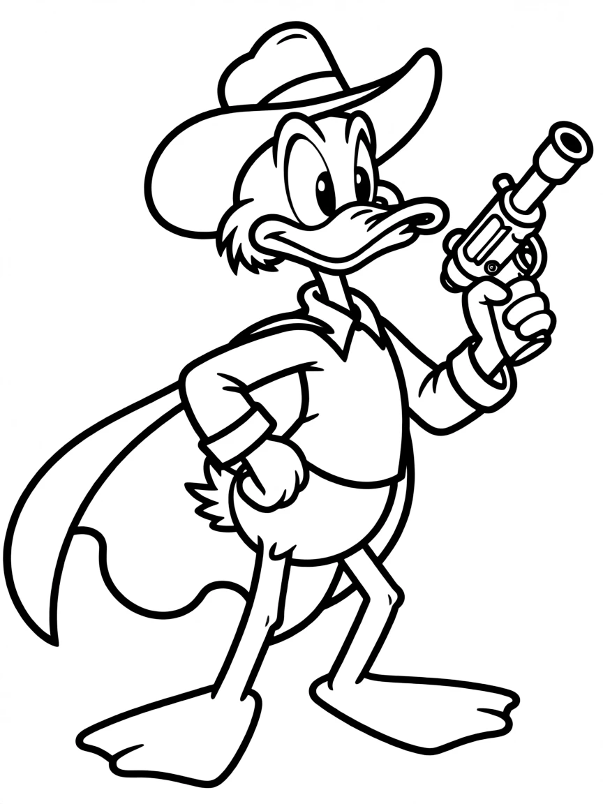 Darkwing Duck striking a heroic pose, with his gas gun.