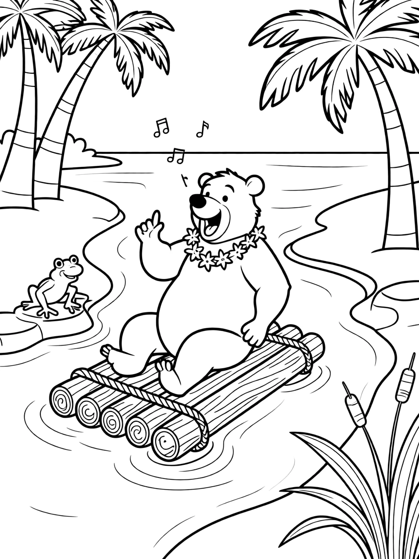Baloo the bear singing "The Bare Necessities" and floating down a river.