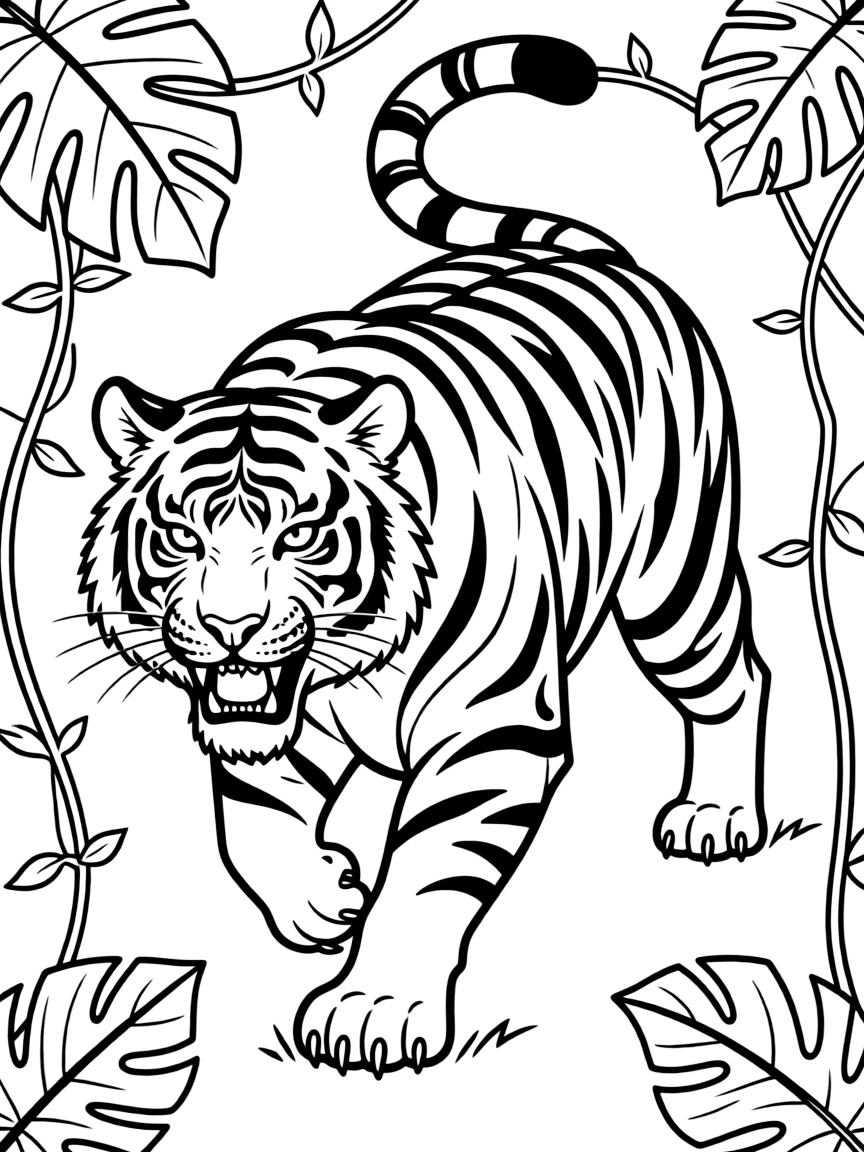 Shere Khan the tiger looking dangerous and prowling.