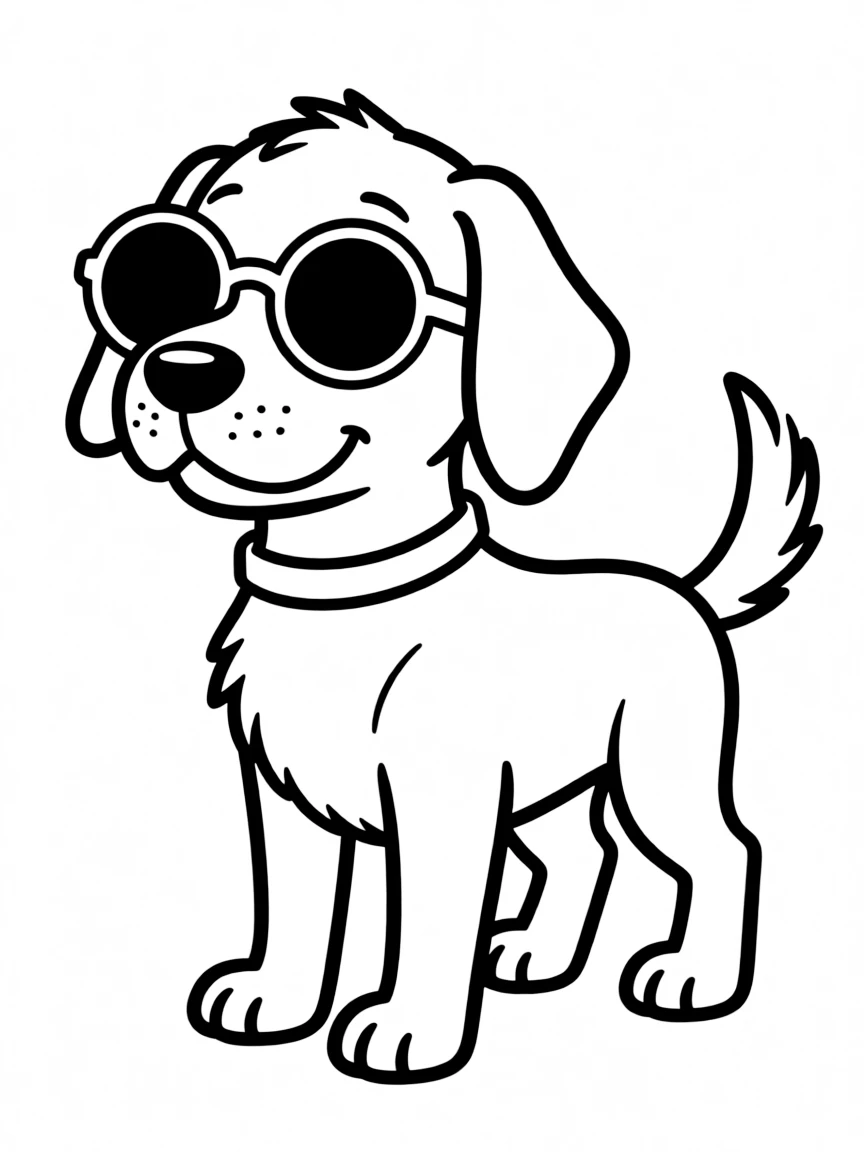 Dodger the dog wearing sunglasses and looking cool.