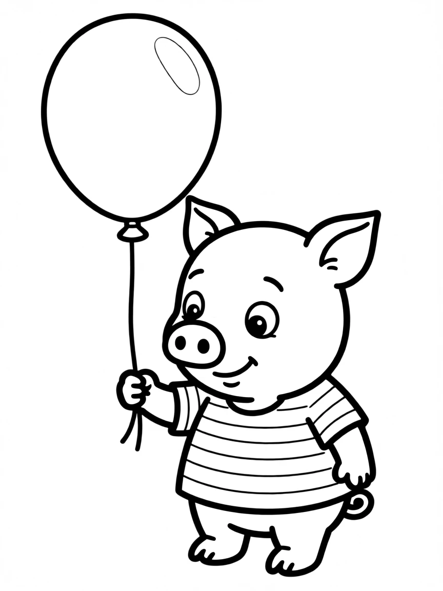 Piglet looking shy and holding a balloon.