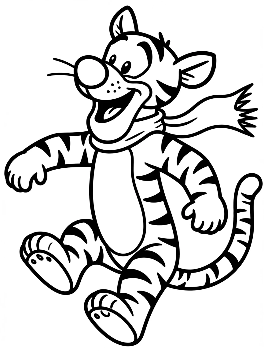 Tigger bouncing excitedly, with a big grin.