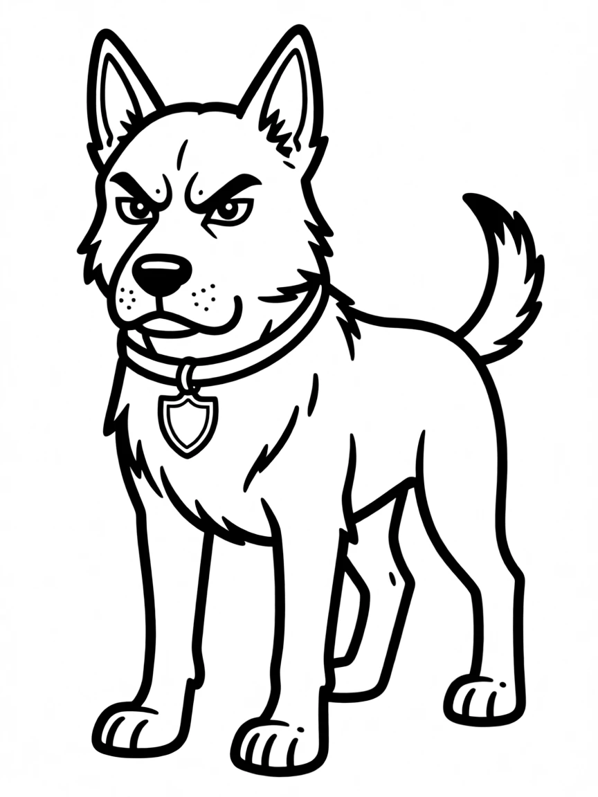 Chief the dog looking stern but fair.