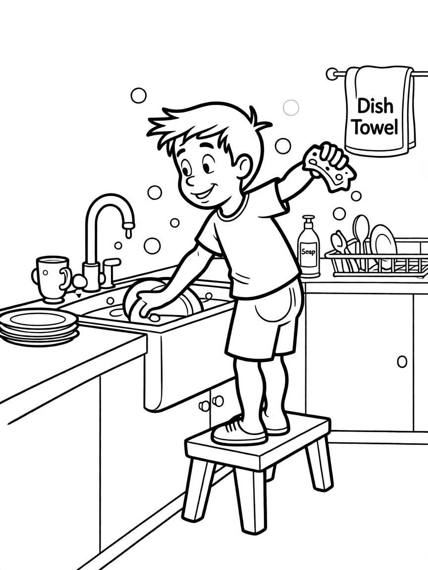 Arthur (Wart) cleaning dishes, looking a bit clumsy.