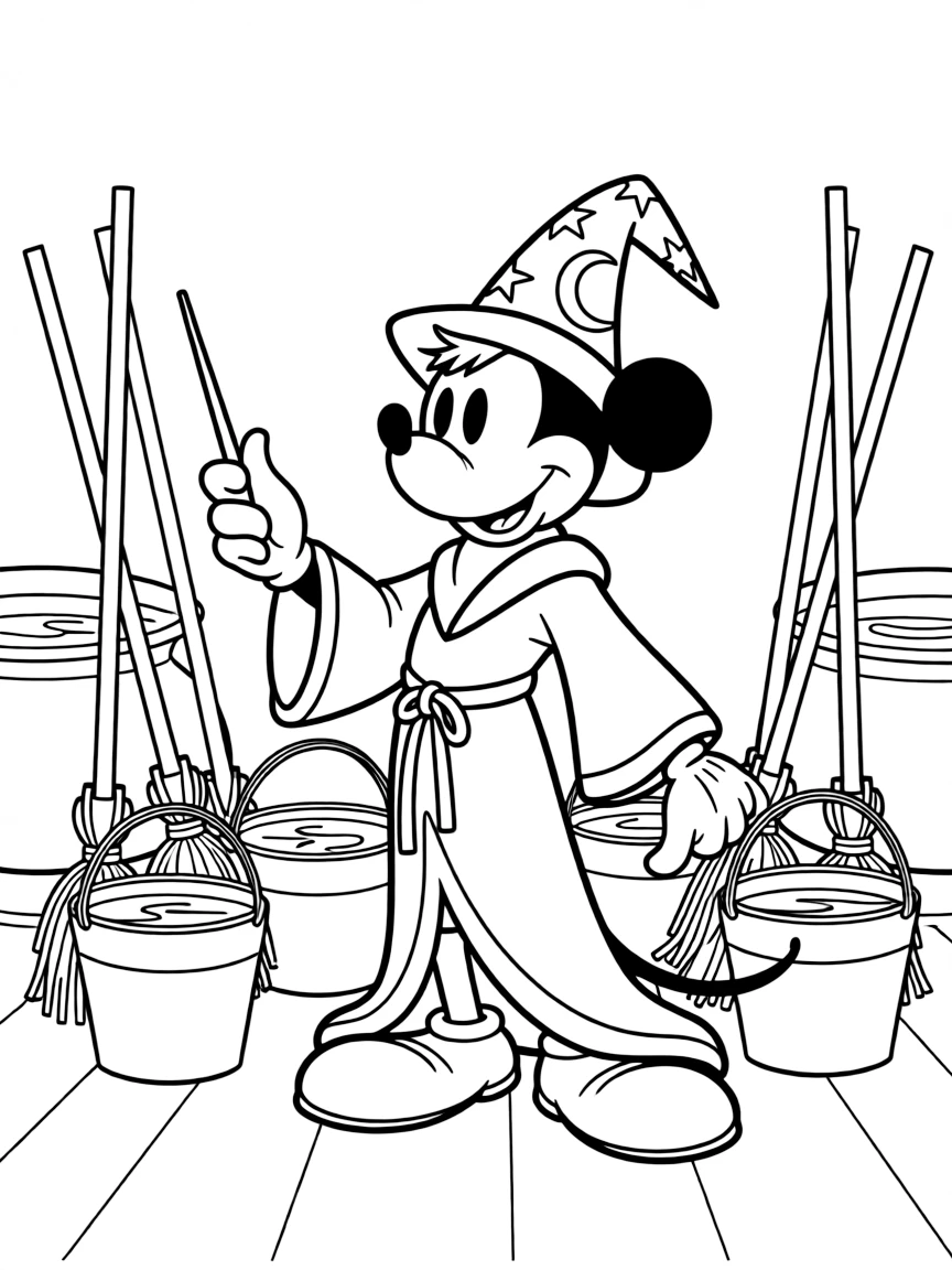 Fantasia, with Mickey Mouse as the Sorcerer's Apprentice, with brooms carrying water.