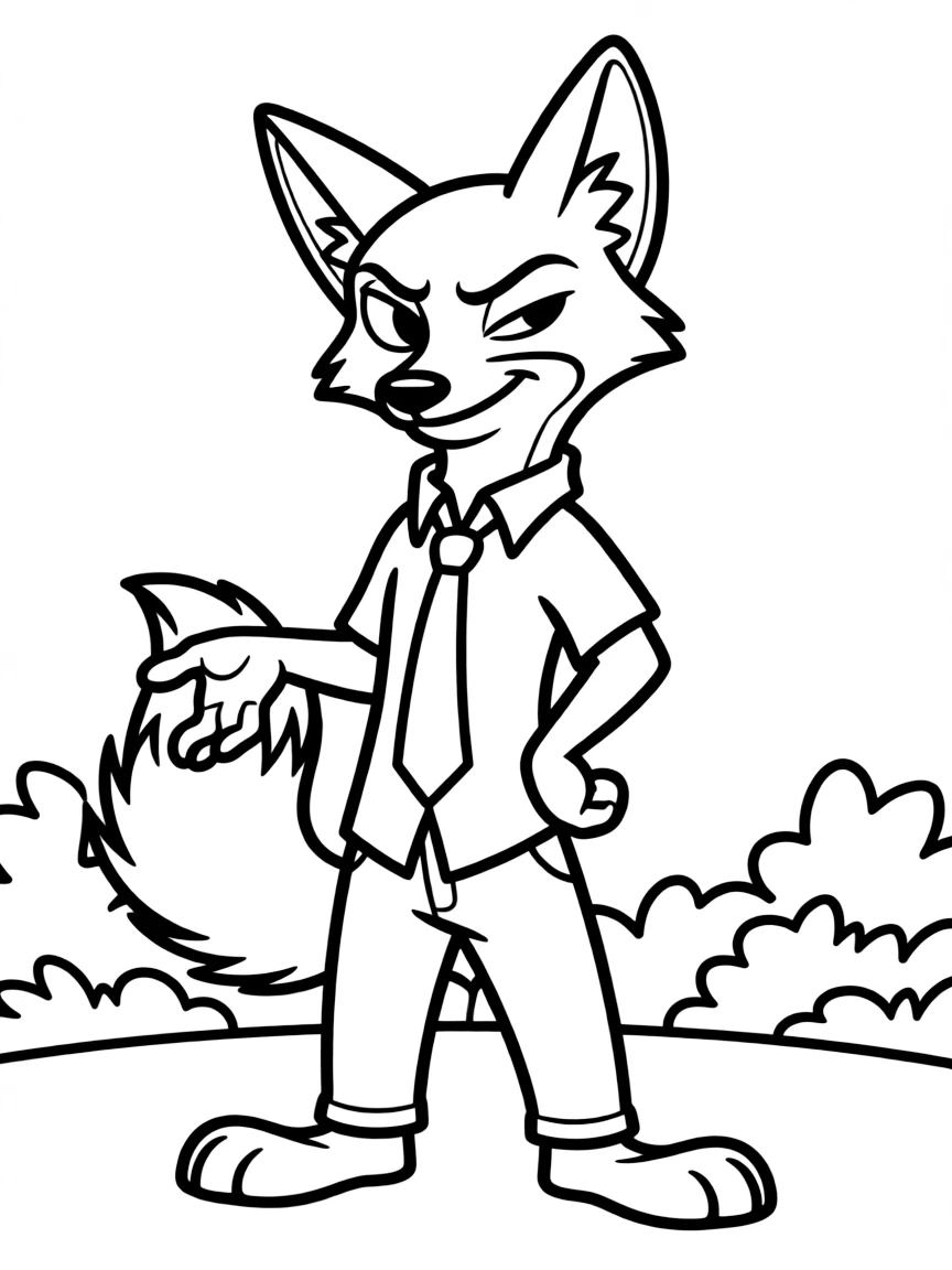 Nick Wilde the fox looking sly and charming.