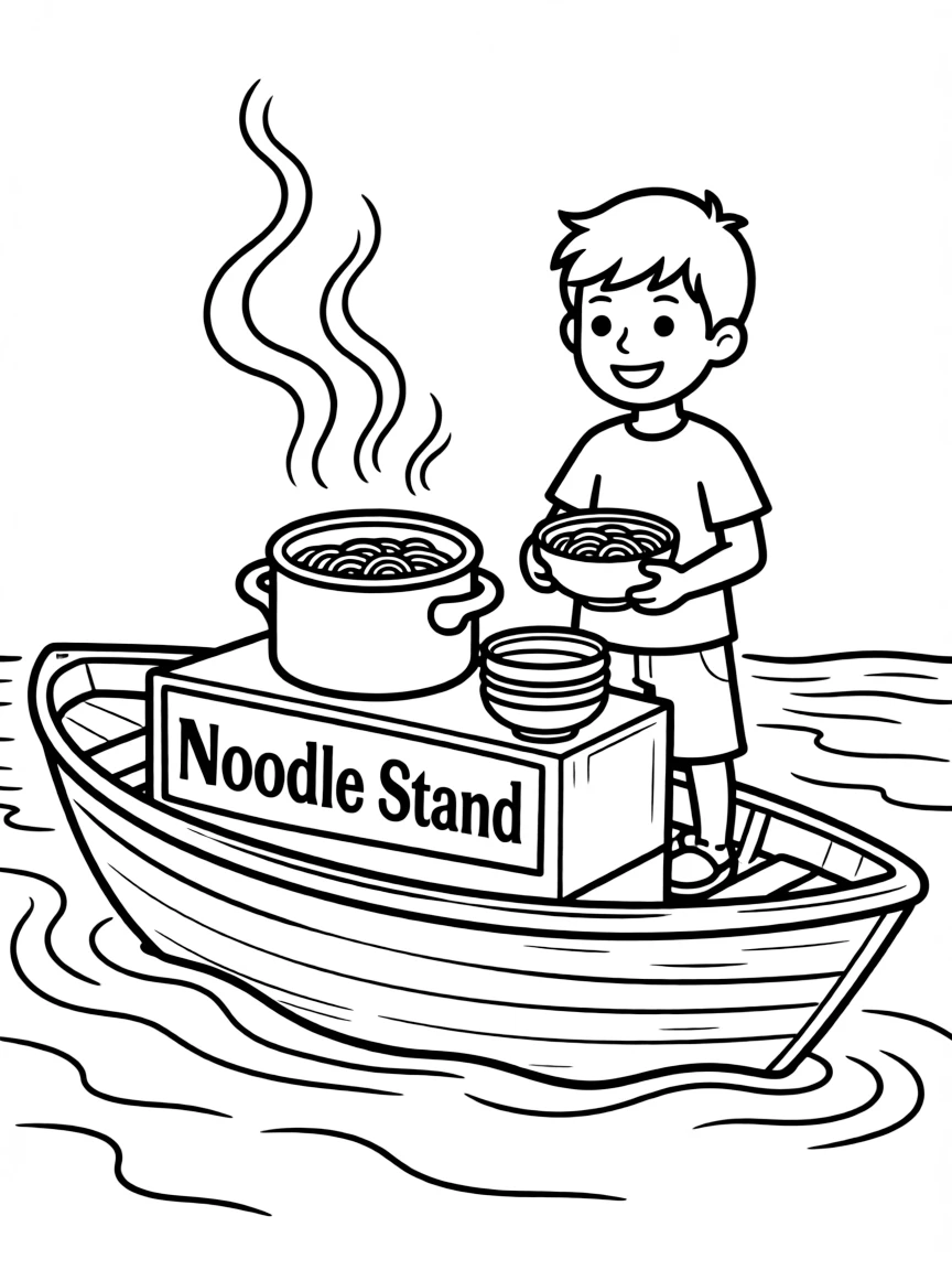 Boun the young entrepreneur in his boat noodle stand.