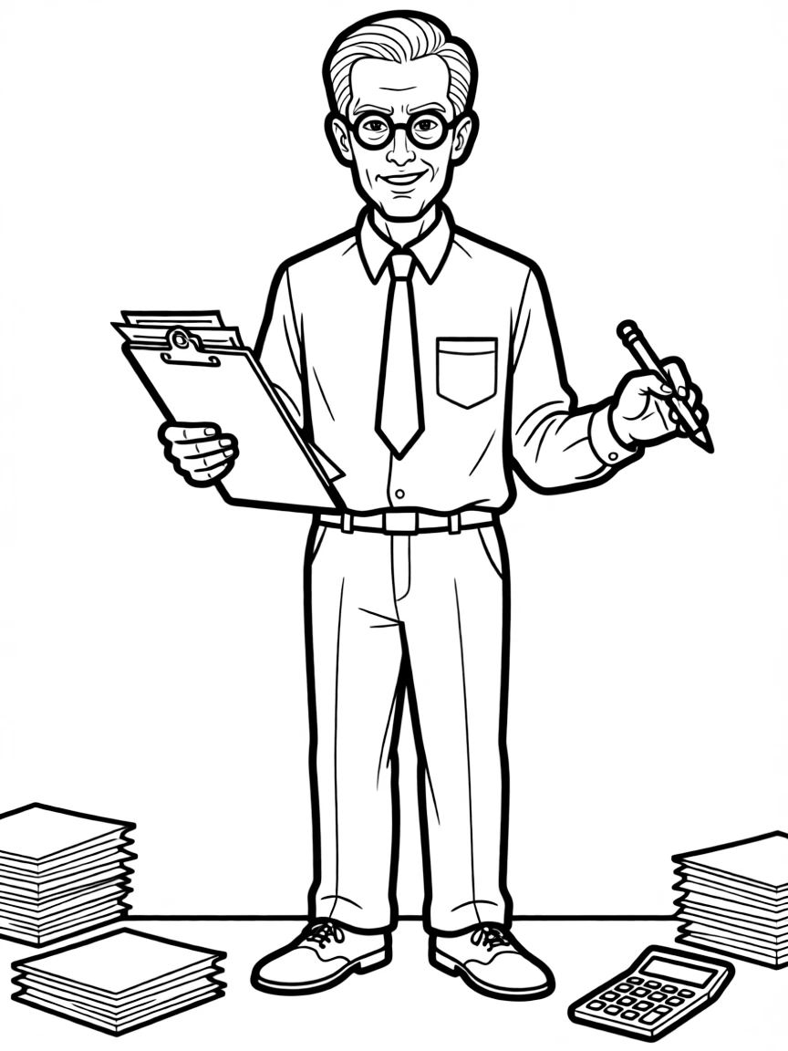 Terry the accountant looking meticulous and creepy.