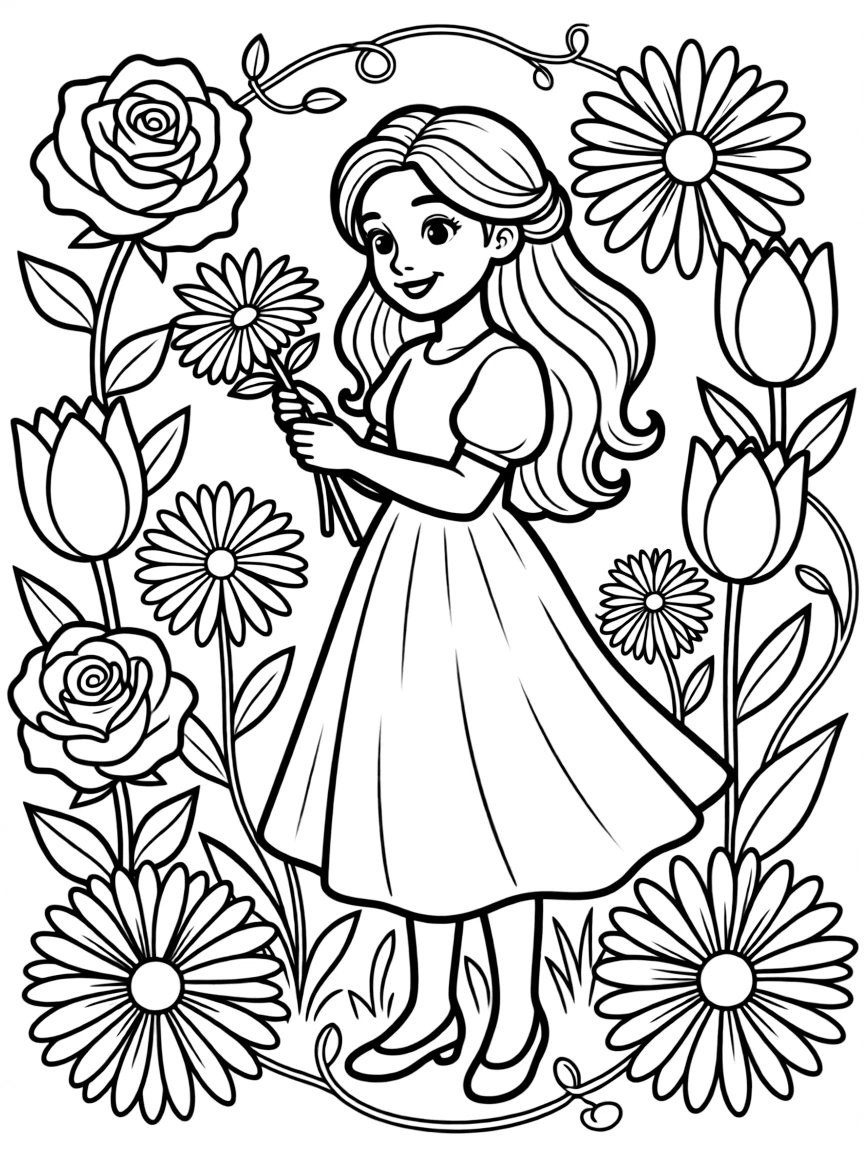 Isabela Madrigal creating beautiful flowers, looking elegant.