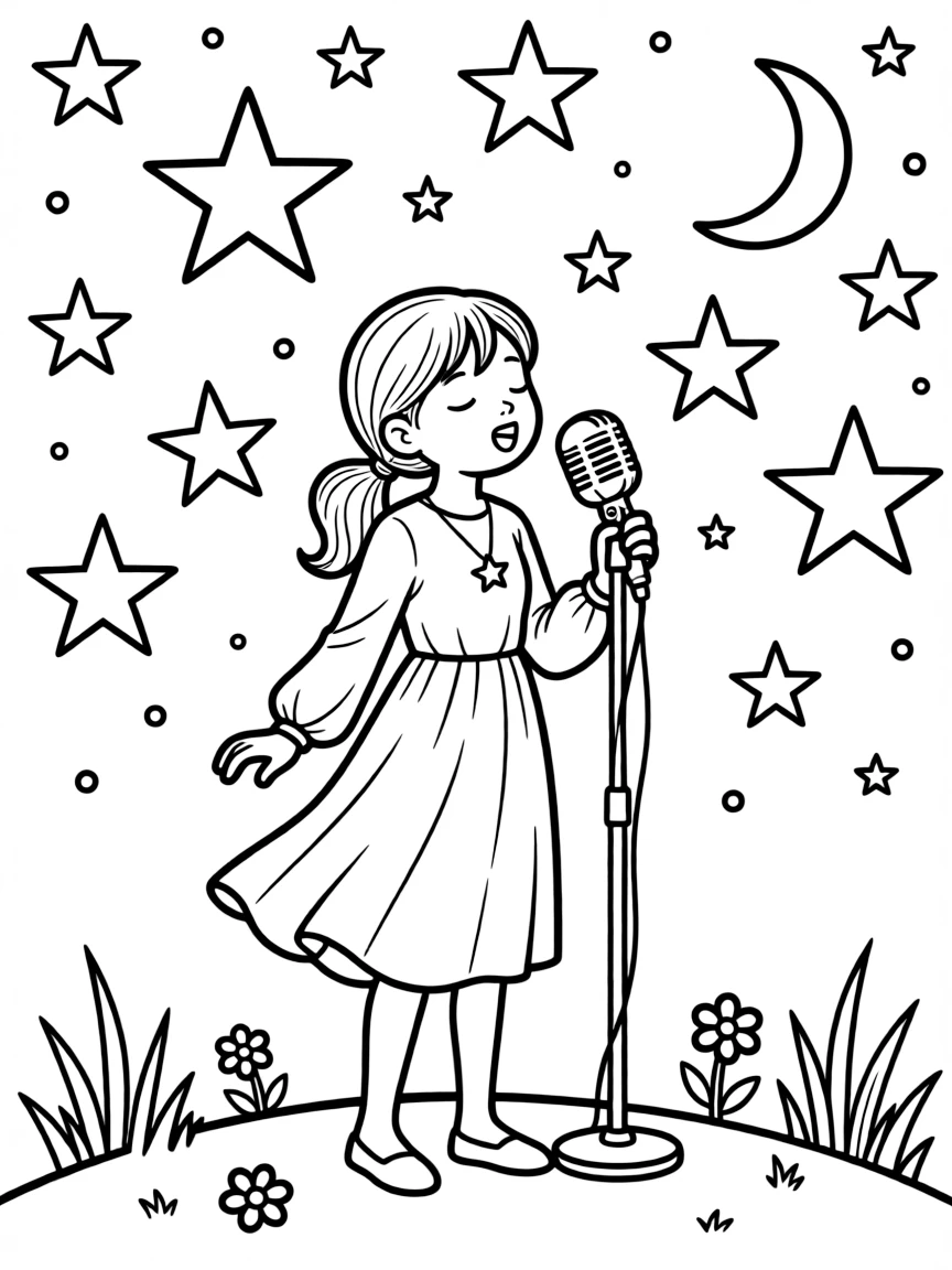 Asha singing a powerful song under the starry sky.