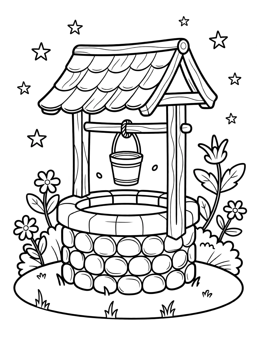 The wishing well in the Kingdom of Rosas, with many stars.