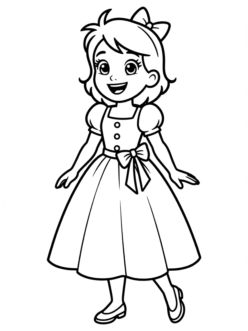 Vanellope in her princess dress, looking surprised and happy.
