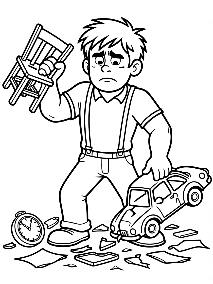Ralph looking sad but determined, breaking things.