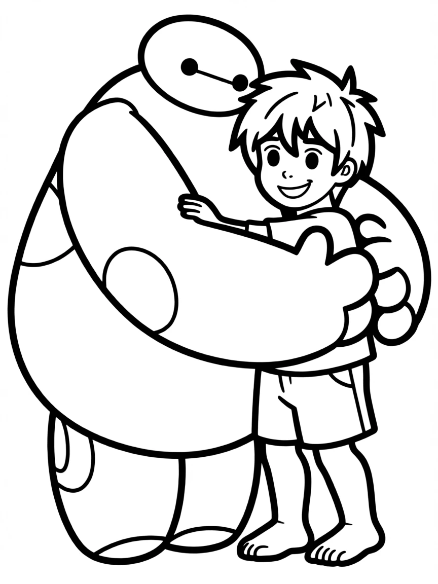 Big Hero 6, with Baymax hugging Hiro, looking squishy.