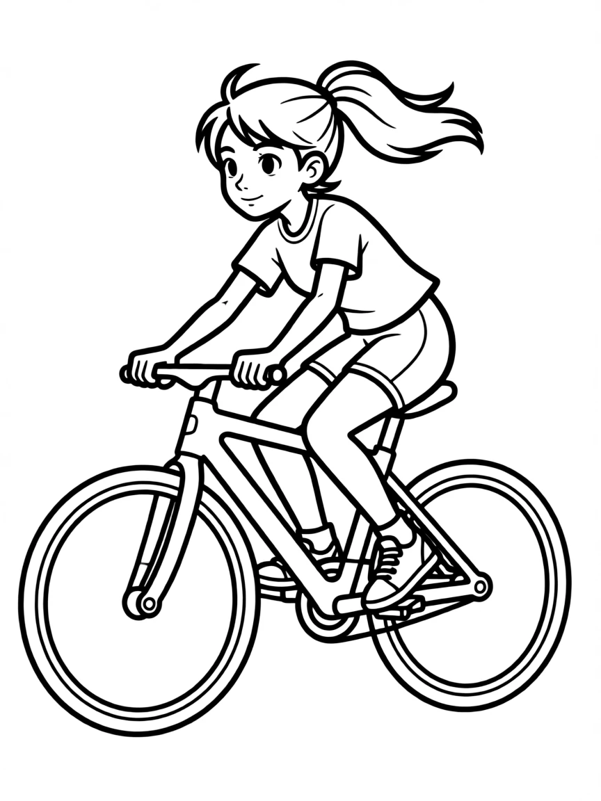 Go Go Tomago riding her super-speed bicycle.