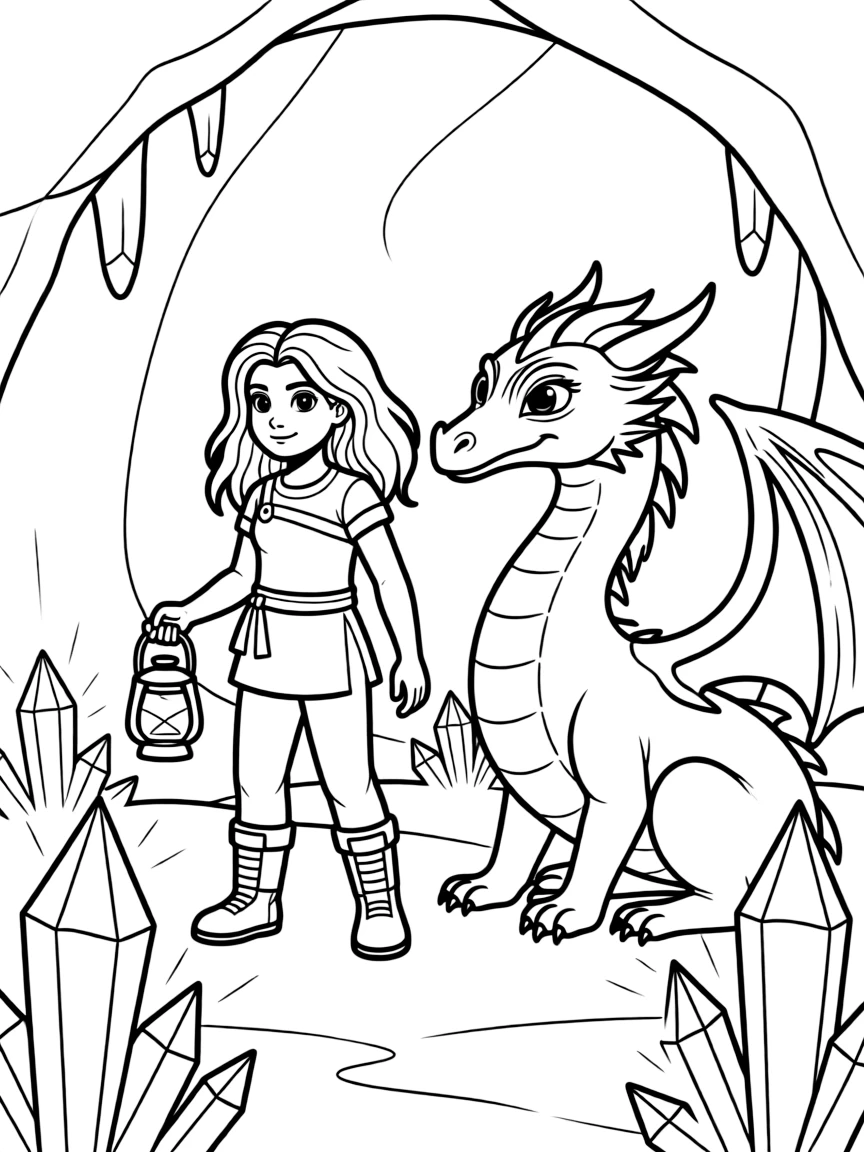 Raya and Sisu exploring a hidden cave, with glowing crystals.